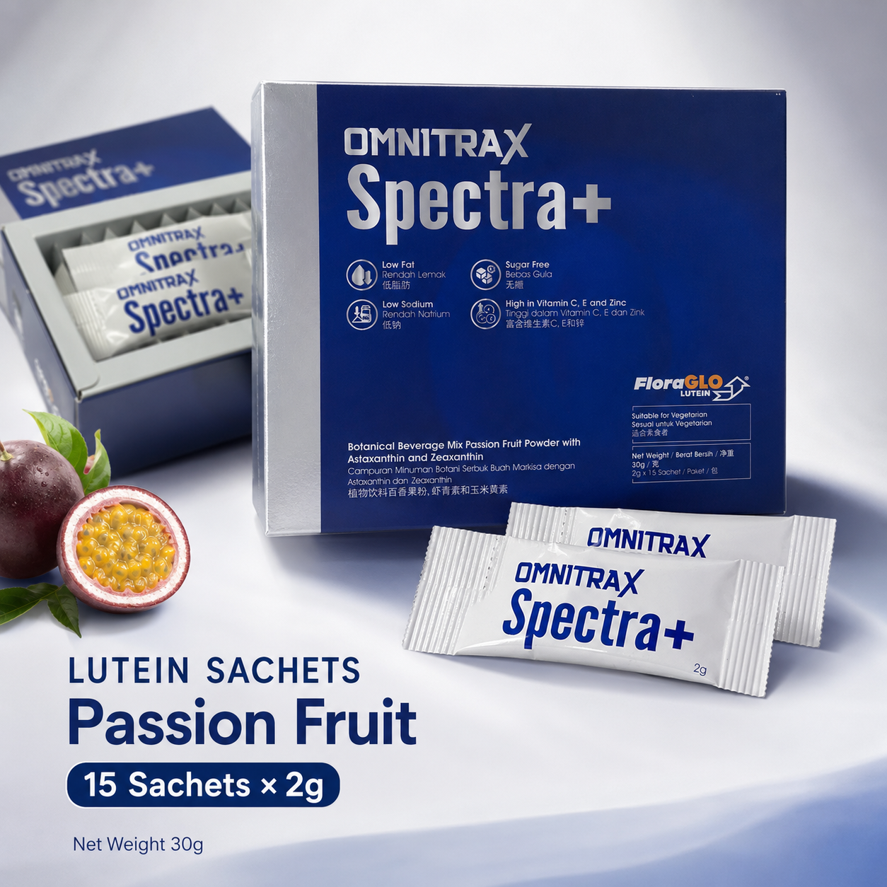 OMNITRAX SPECTRA+ Lutein Powder Sachets | Passion Fruit | 15 × 2g