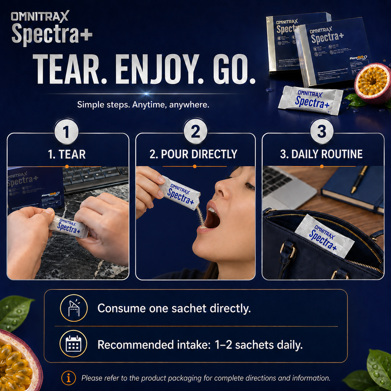 OMNITRAX SPECTRA+ Lutein Powder Sachets | Passion Fruit | 15 × 2g